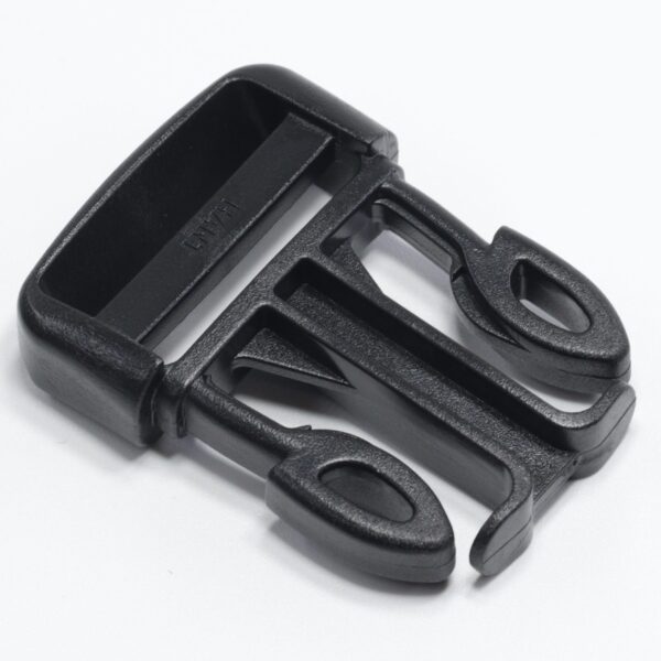 Male half of a Plastic Side Release Lock Buckle also known as push lock or side release clamp and SR clamp