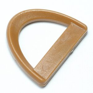 Plastic buckle triangular in shape with one rounded corner