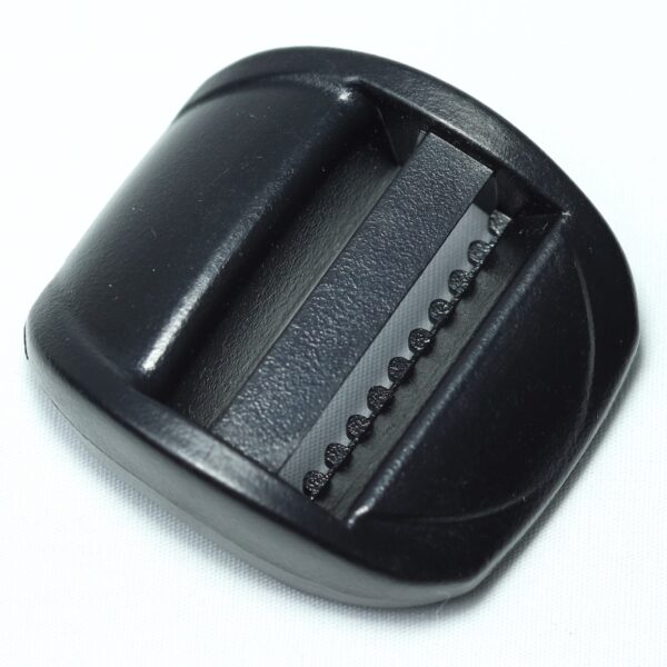 bulky looking Plastic ladder lock buckle used for adjusting webbing of a backpack or other equipment