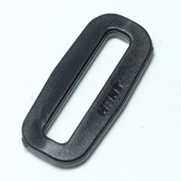 Plastic buckle rectangular in shape meant for connecting two loops of webbing together