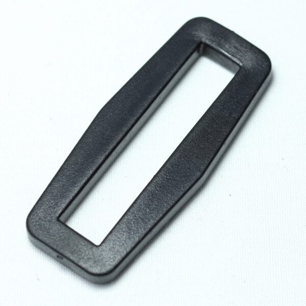 Plastic buckle rectangular in shape meant for connecting two loops of webbing together