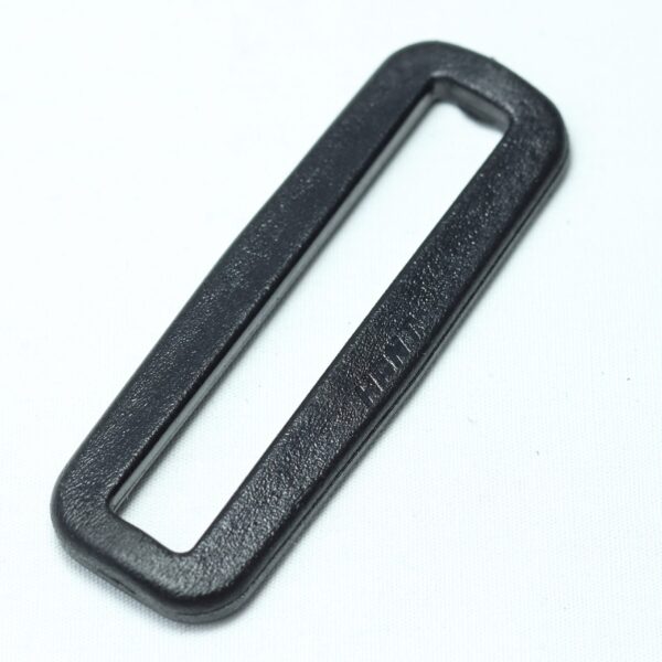 Plastic buckle rectangular in shape meant for connecting two loops of webbing together