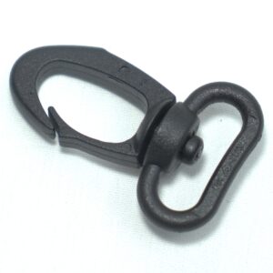 Plastic hook buckle with spring action for making removable straps for duffel and messenger bags