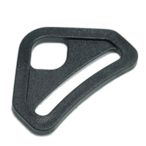 Plastic triangle buckle with a crossbar and rounded features