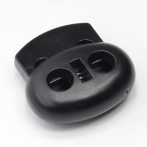 plastic cord lock or cord stopper used in backpacks